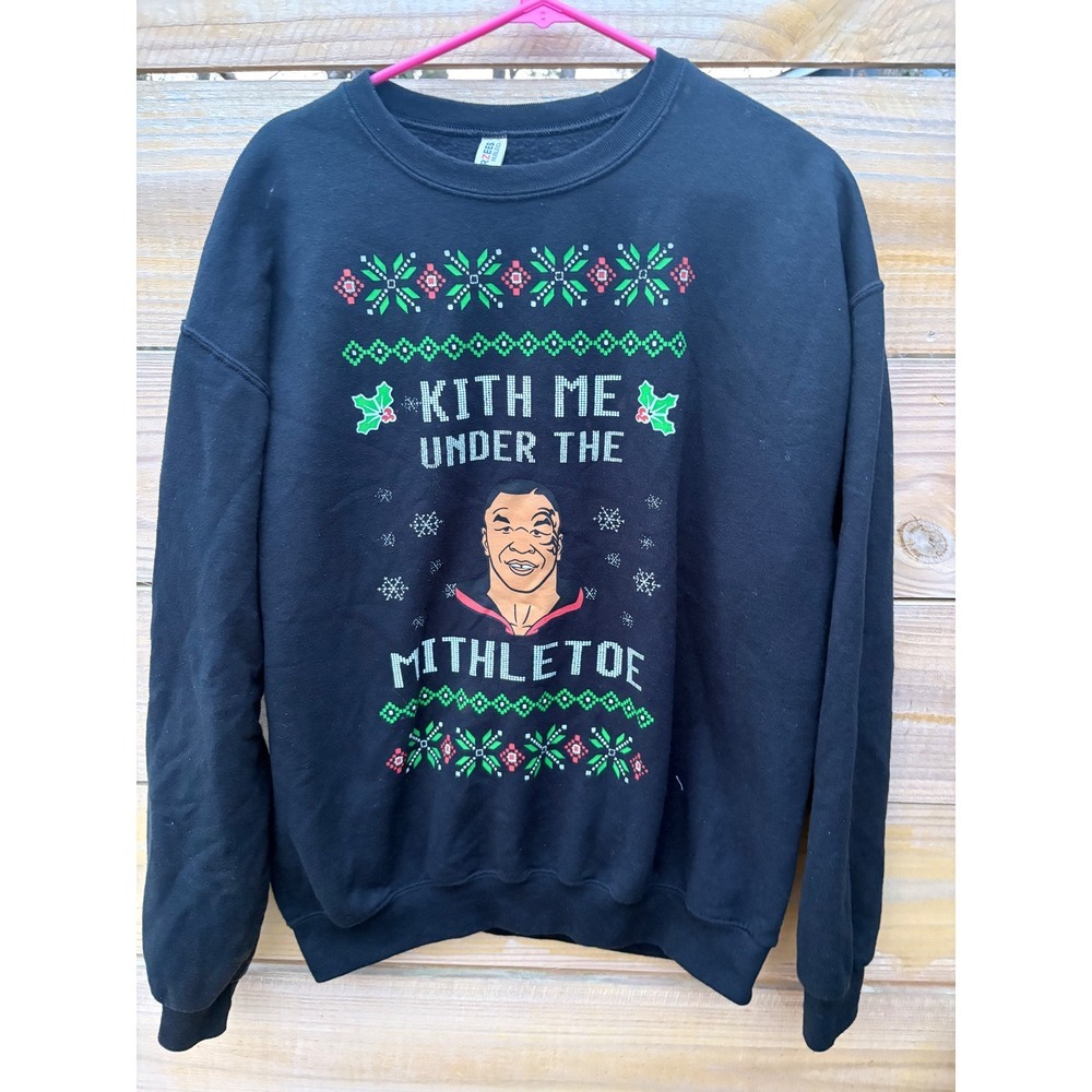Jerzees Mike Tyson Kith Me Under The Mithletoe Funny Christmas Sweatshirt  L